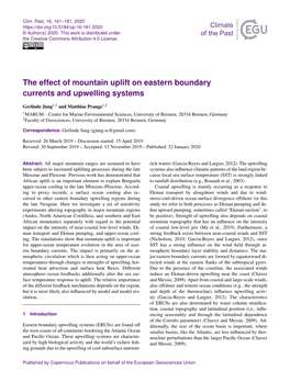 The Effect of Mountain Uplift on Eastern Boundary Currents and Upwelling Systems