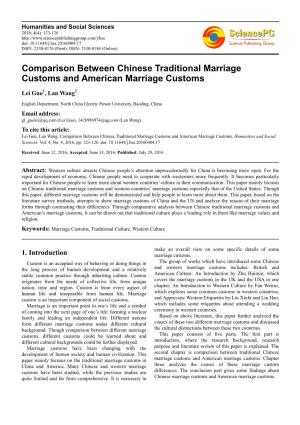 Comparison Between Chinese Traditional Marriage Customs and American Marriage Customs