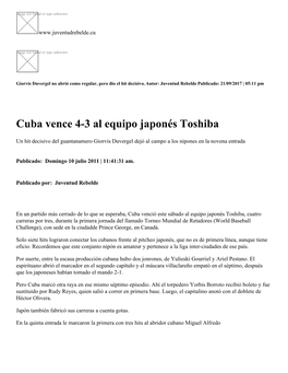 Cuba Vence 4-3 Al Equipo Japonés Toshiba