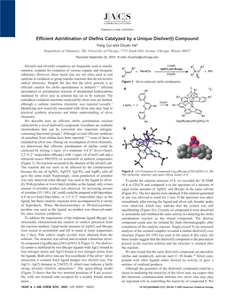 Efficient Aziridination of Olefins Catalyzed by a Unique Disilver(I)
