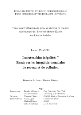 Essais Sur Les Inégalités Mondiales De Revenu Et De Pollution