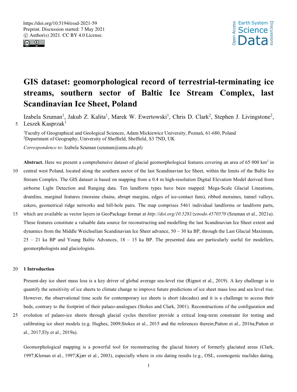 GIS Dataset: Geomorphological Record of Terrestrial-Terminating Ice Streams