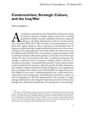 Constructivism, Strategic Culture, and the Iraq War