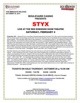 Styx Live at the Red Robinson Show Theatre