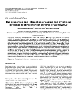 The Properties and Interaction of Auxins and Cytokinins Influence Rooting of Shoot Cultures of Eucalyptus