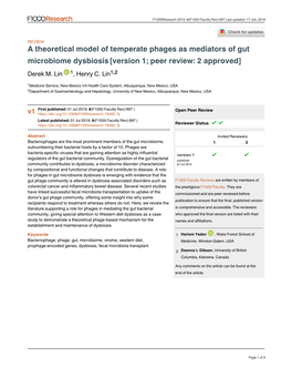 A Theoretical Model of Temperate Phages As Mediators of Gut Microbiome Dysbiosis [Version 1; Peer Review: 2 Approved] Derek M