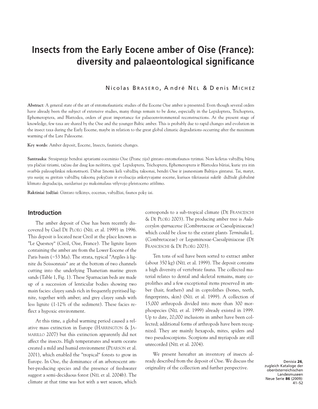 Insects from the Early Eocene Amber of Oise (France): Diversity and Palaeontological Significance