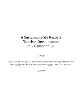 A Sustainable Ski Resort? Tourism Development in Valemount, BC