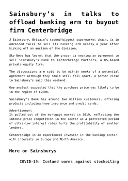S in Talks to Offload Banking Arm to Buyout Firm Centerbridge