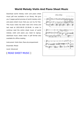 World Melody Violin and Piano Sheet Music