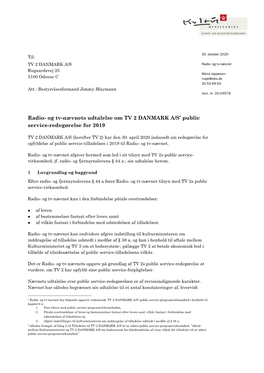 Radio- Og Tv-Nævnets Udtalelse Vedr. TV2 Danmark A/S'public Service
