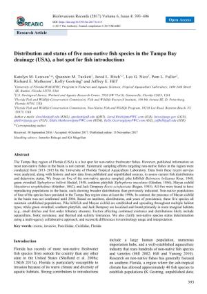 Distribution and Status of Five Non-Native Fish Species in the Tampa Bay Drainage (USA), a Hot Spot for Fish Introductions
