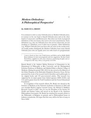 Modern Orthodoxy: a Philosophical Perspective1