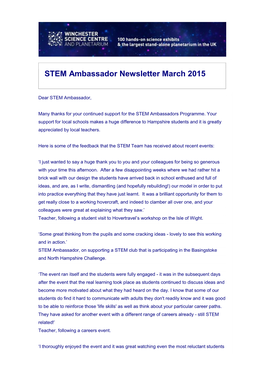 STEM Ambassador Newsletter March 2015