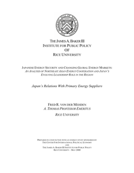 Japan's Relations with Primary Energy Suppliers