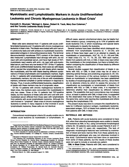 Myeloblastic and Lymphoblastic Markers in Acute Undifferentiated Leukemia and Chronic Myelogenous Leukemia in Blast Crisis1