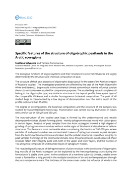 Specific Features of the Structure of Oligotrophic Peatlands in the Arctic Ecoregions