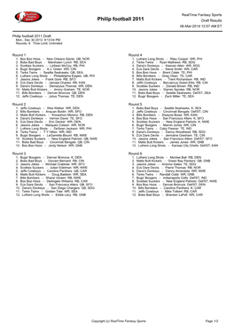 Philip Football 2011 Draft Results 06-Mar-2014 12:57 AM ET
