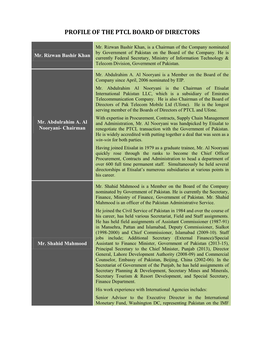 Profile of the Ptcl Board of Directors