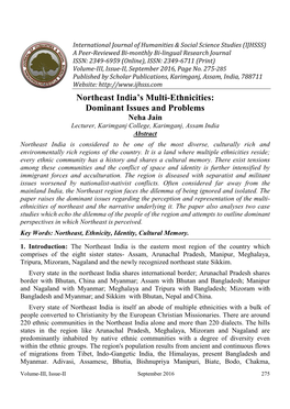 Northeast India's Multi-Ethnicities: Dominant Issues and Problems