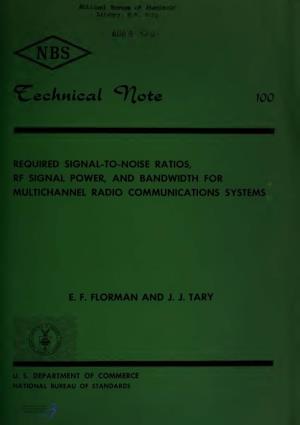 Required Signal-To-Noise Ratios, RF Signal Power, and Bandwith For