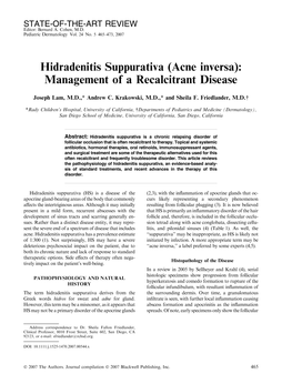 Hidradenitis Suppurativa (Acne Inversa): Management of a Recalcitrant Disease