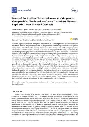 Effect of the Sodium Polyacrylate on the Magnetite Nanoparticles Produced by Green Chemistry Routes: Applicability in Forward Osmosis