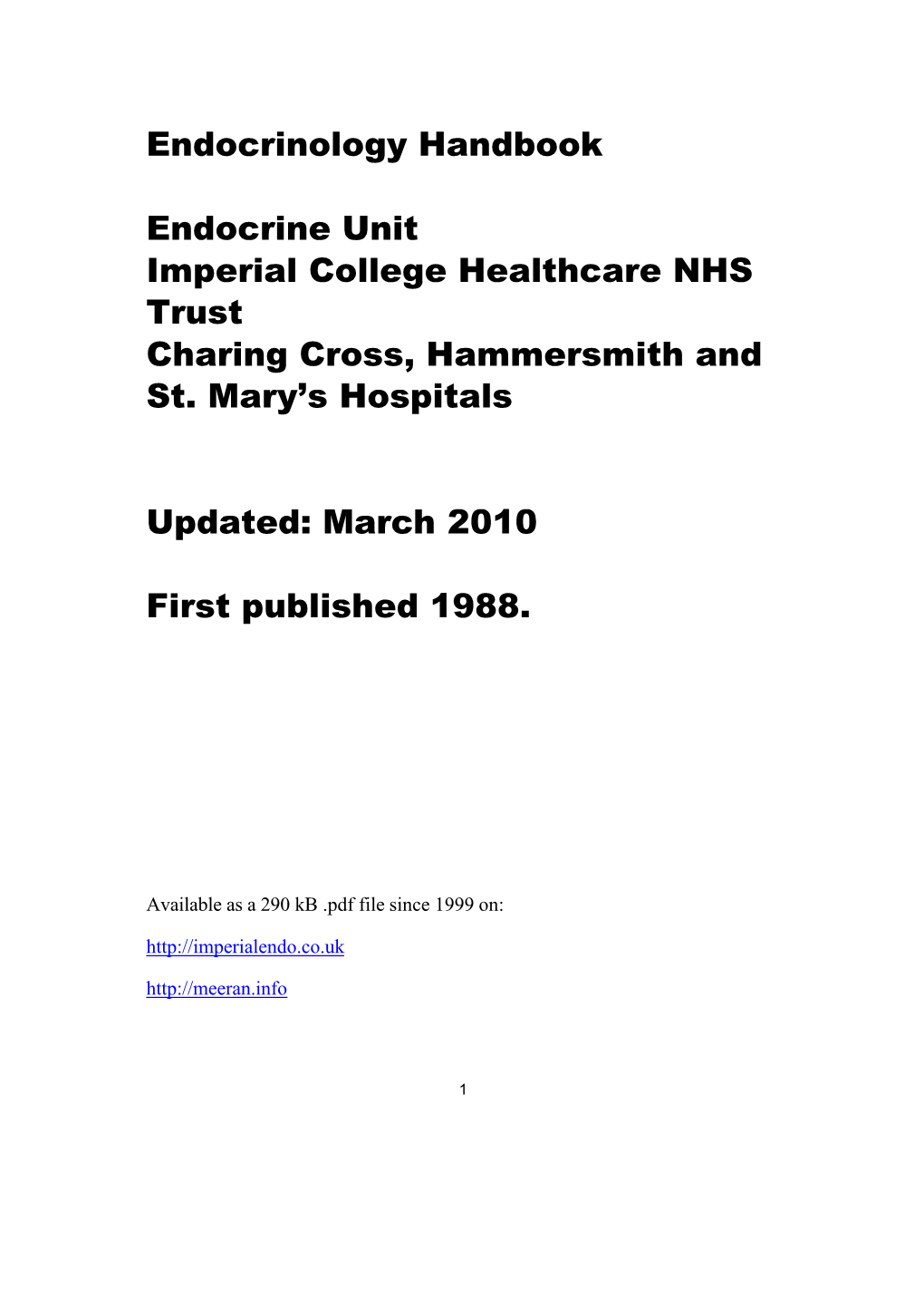 Endocrinology Handbook Endocrine Unit Imperial College Healthcare