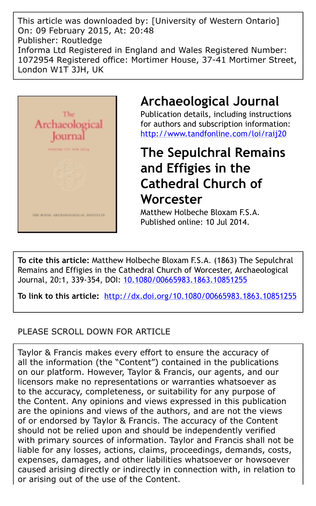 Archaeological Journal the Sepulchral Remains and Effigies In