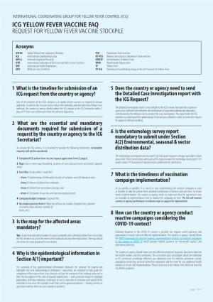 Icg Yellow Fever Vaccine Faq Request for Yellow Fever Vaccine Stockpile