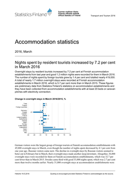 Accommodation Statistics 2016, March
