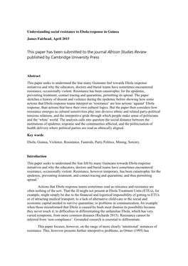 This Paper Has Been Submitted to the Journal African Studies Review Published by Cambridge University Press