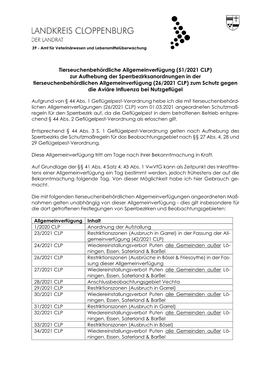 (51/2021 CLP) Zur Aufhebung Der Sperrbezirksanordnungen in Der