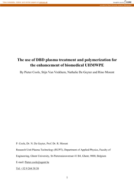 The Use of DBD Plasma Treatment and Polymerization for the Enhancement of Biomedical UHMWPE