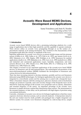 Acoustic Wave Based MEMS Devices, Development and Applications