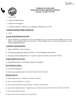 Town of Sylvan Lake Regular Council Meeting Agenda