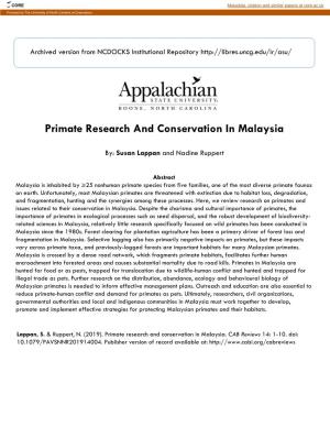 Primate Research and Conservation in Malaysia