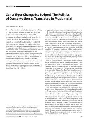 Can a Tiger Change Its Stripes? the Politics of Conservation As Translated in Mudumalai