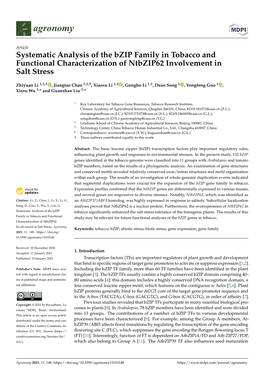 Systematic Analysis of the Bzip Family in Tobacco and Functional Characterization of Ntbzip62 Involvement in Salt Stress