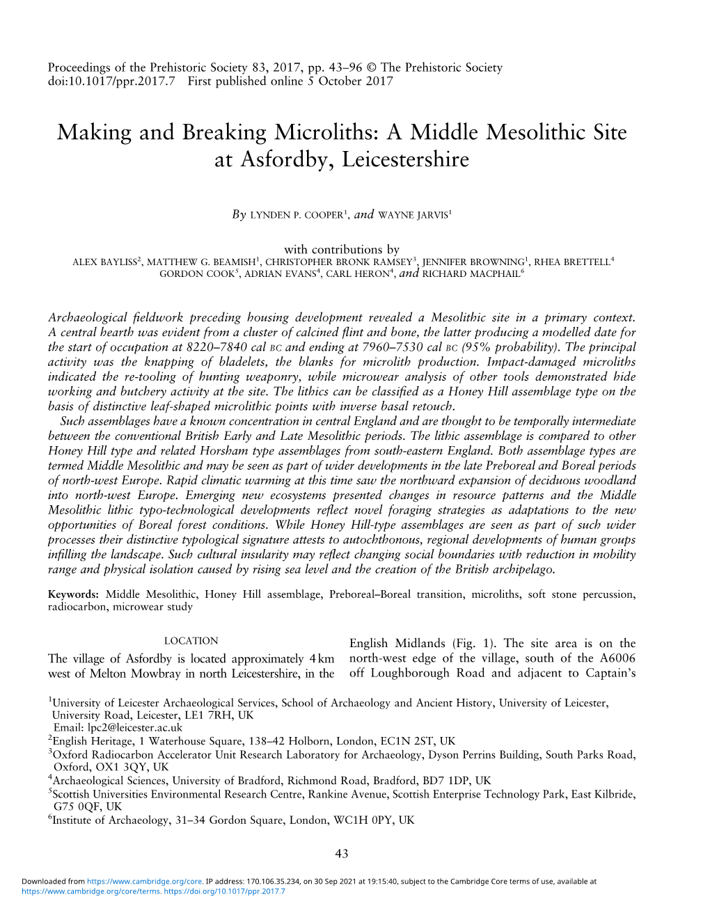 Making and Breaking Microliths: a Middle Mesolithic Site at Asfordby, Leicestershire