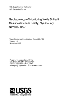 Geohydrology of Monitoring Wells Drilled in Oasis Valley Near Beatty, Nye County, Nevada, 1997