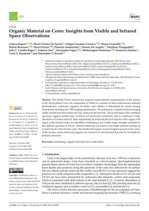 Organic Material on Ceres: Insights from Visible and Infrared Space Observations