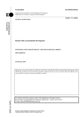 Unclassified SG/SD/RT(2010)1 Round Table on Sustainable Development