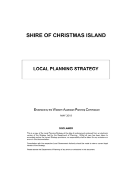 Shire of Christmas Island Local Planning Strategy Endorsed May