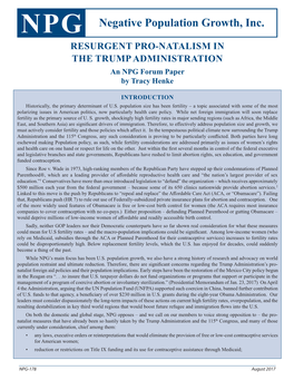 RESURGENT PRO-NATALISM in the TRUMP ADMINISTRATION an NPG Forum Paper by Tracy Henke