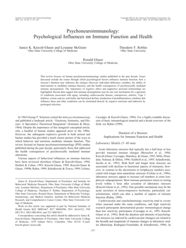 Psychological Influences on Immune Function and Health
