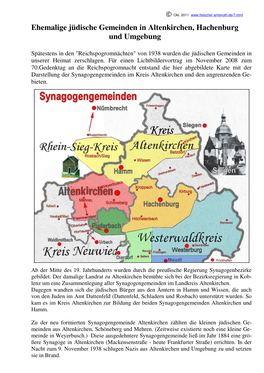Ehemalige Jüdische Gemeinden in Altenkirchen, Hachenburg Und Umgebung