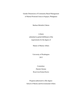 Gender Dimensions of Community-Based Management of Marine Protected Areas in Siquijor, Philippines