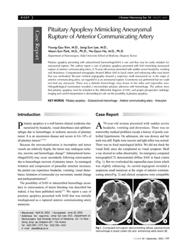 Pituitary Apoplexy Mimicking Aneurysmal Rupture of Anterior Communicating Artery