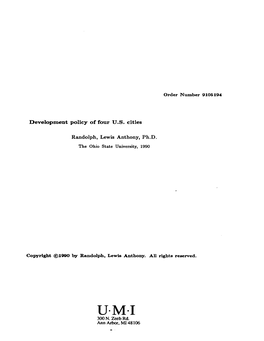 D Evelop M Ent Policy O F Four U .S . Cities Randolph, Lewis Anthony, Ph